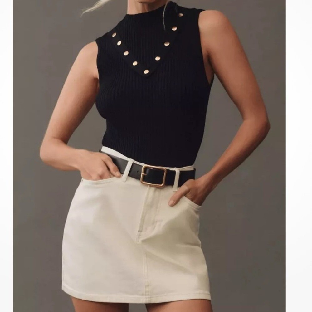NWT Anthropologie Eva Franco Sleeveless Top Women L Black Ribbed Mock Neck